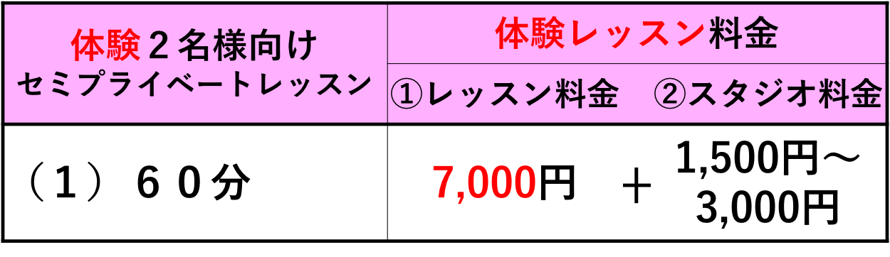 体験2名様向けセミプライベートレッスン 体験2名様向けセミプライベートレッスン