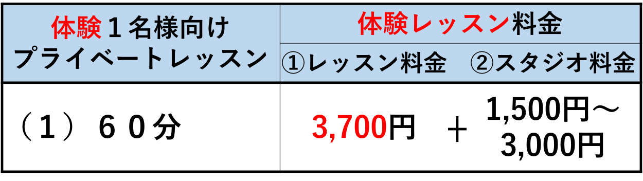 体験1名様向けプライベートレッスン 体験1名様向けプライベートレッスン
