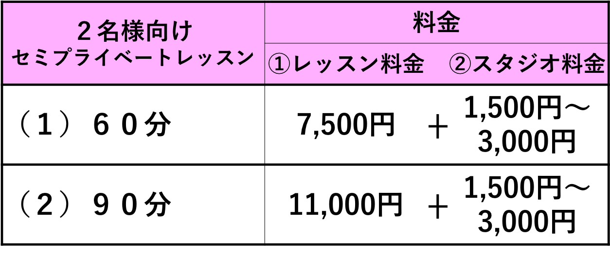 2名様向けセミプライベートレッスン 2名様向けセミプライベートレッスン